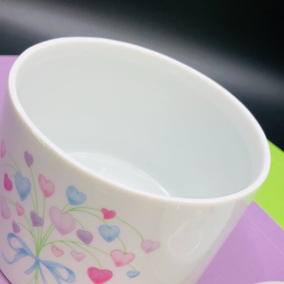 80s FTDA Pastel Heart Blue Ribbon Bouquet Porcelain Canister Vintage Candy Jar - Picture 5 of 10